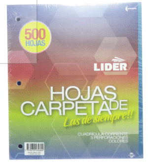 Lider Hojas De Carpeta De Colores 3 Perforaciones X 500 Hojas