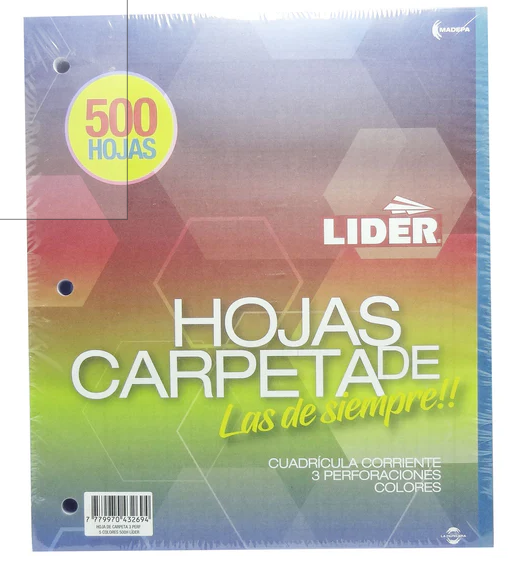 Lider Hojas De Carpeta De Colores 3 Perforaciones X 500 Hojas