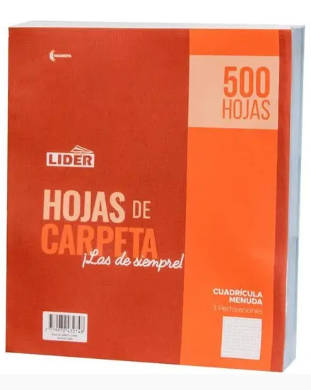 Hojas De Carpeta Cuadrícula Menuda 3 Perforaciones Lider Paquete 500 Unidades