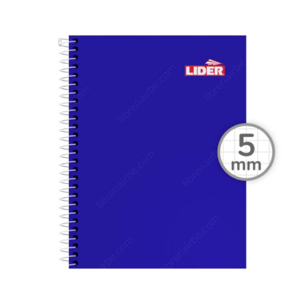 Cuaderno Tamaño Medio Oficio, Espiral de Metal, Tapa Dura, LIDER, Pleno, con 100 Hojas Cuadriculadas 5 mm
