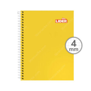 Cuaderno Tamaño Medio Oficio, Espiral de Metal, Tapa Dura, LIDER, Pleno, con 100 Hojas Cuadriculadas 4 mm (Intermedia)