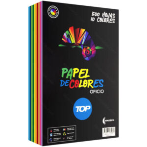Papel Bond de Colores, Tamaño Oficio, 75 g/m², TOP, Paquete de 500 Hojas (10 Colores)