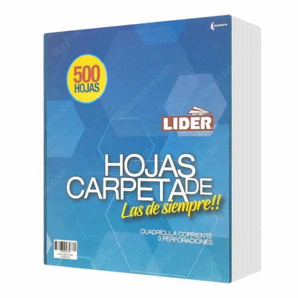 Paquete 500 Hojas de Carpeta de 3 Orificios con Cuadrícula 5 mm LIDER