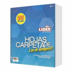 Paquete 500 Hojas de Carpeta de 3 Orificios con Cuadrícula 5 mm LIDER
